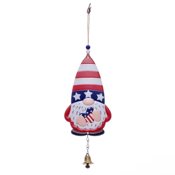 NWT Metal- Stars & Stripes Patriotic Gnome Hanging Bell Decoration - Picture 4 of 13